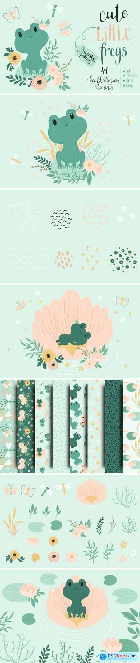 Cute Little Frogs Vector Graphic Set
