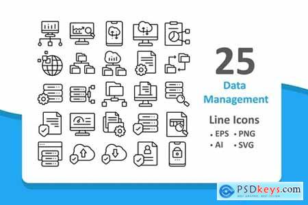 25 Data Management Icons - Line