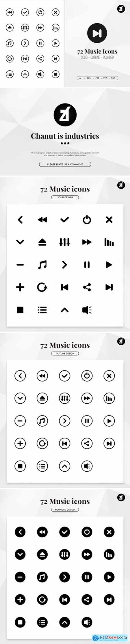 72 Music interface minimal icons