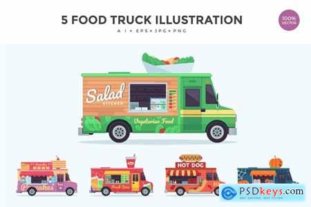 5 Food Truck Vector Illustration Set 3