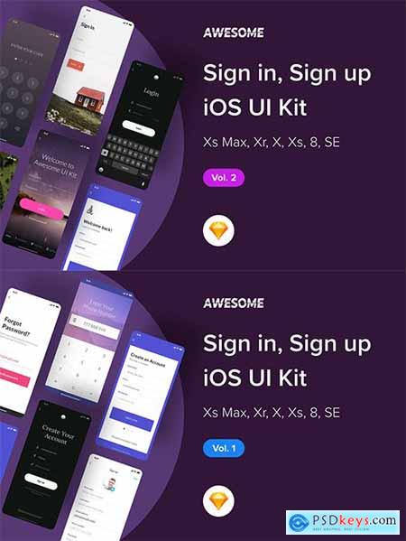Awesome iOS UI Kit - Sign in up Vol. 1-2 (Sketch)