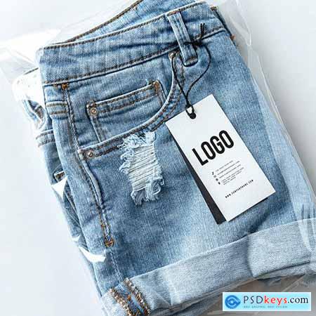 Ripped jean shorts with a tag mockup 531696