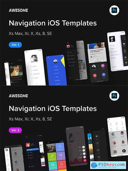Awesome iOS UI Kit - Navigation Vol. 1-2 (Photoshop)