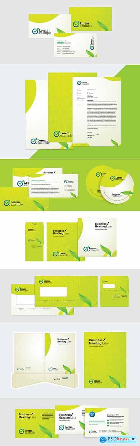 Green Corporate Identity Stationery with Green Floral Design Layout 270657007