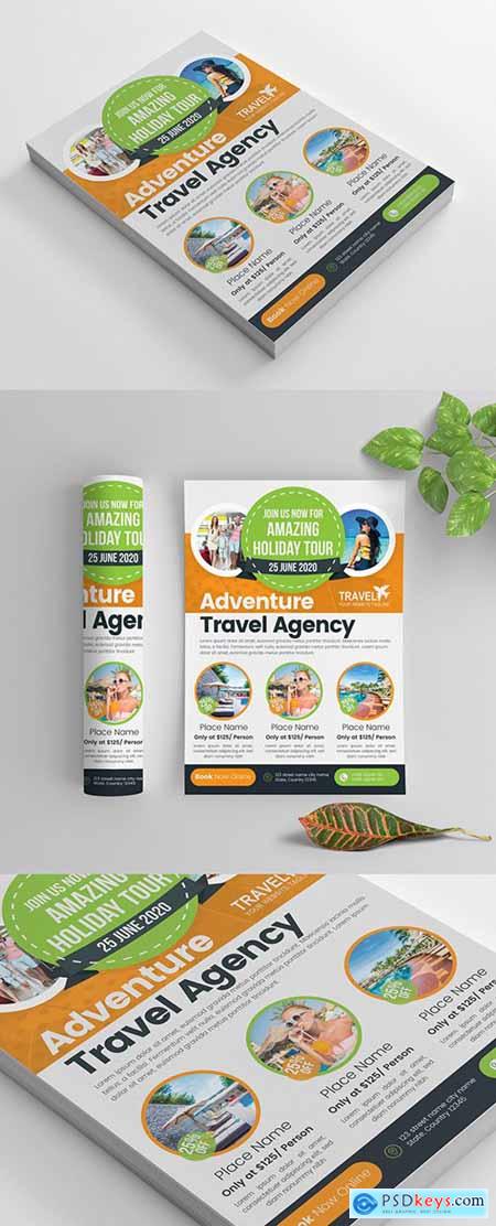 Multicolored Travel Flyer Layout with Circular Photo Elements 270465697