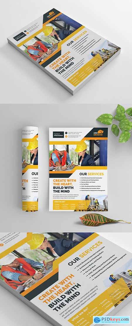Construction Themed Flyer Layout with Yellow and Orange Accents 270464624