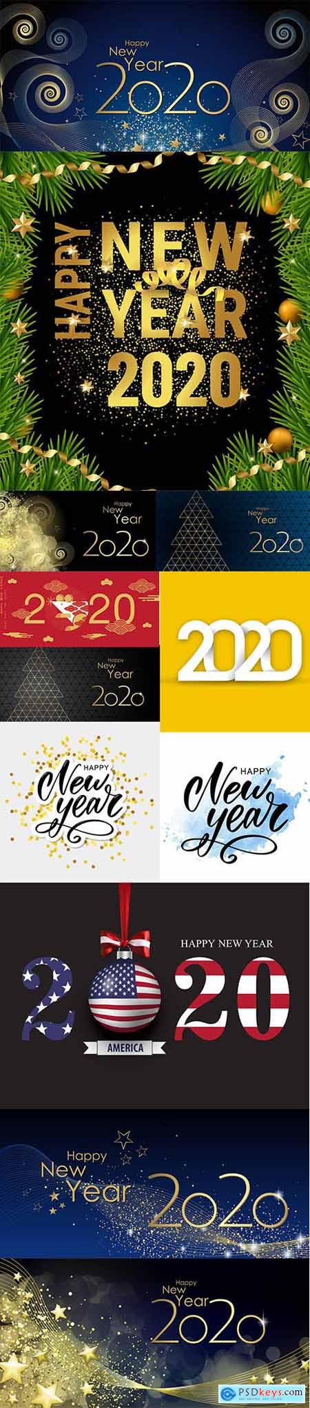 Merry Christmas and Happy New Year 2020 Illustrations Set 4
