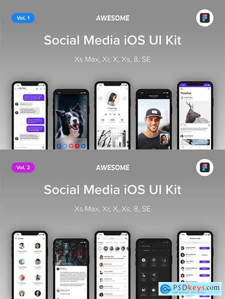 Awesome iOS UI Kit - Social Media Vol. 1-2 (Figma)