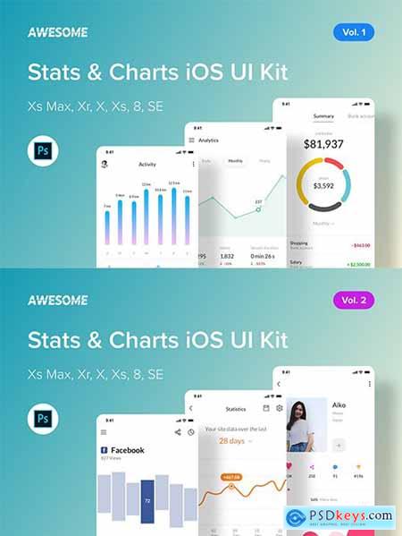 Awesome iOS UI Kit - Stats & Charts Vol. 1-2 (PSD)