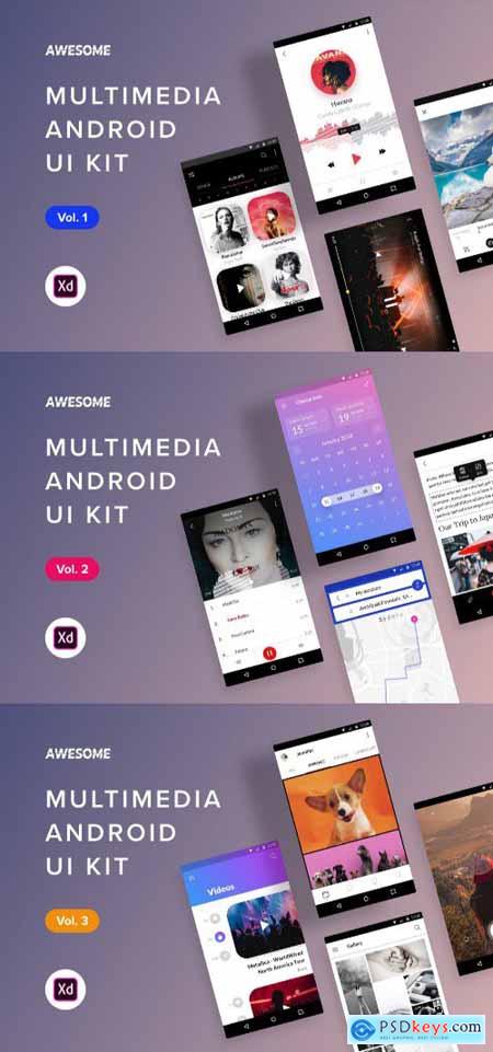 Android UI Kit - Multimedia Vol. 1-3 (Adobe XD)
