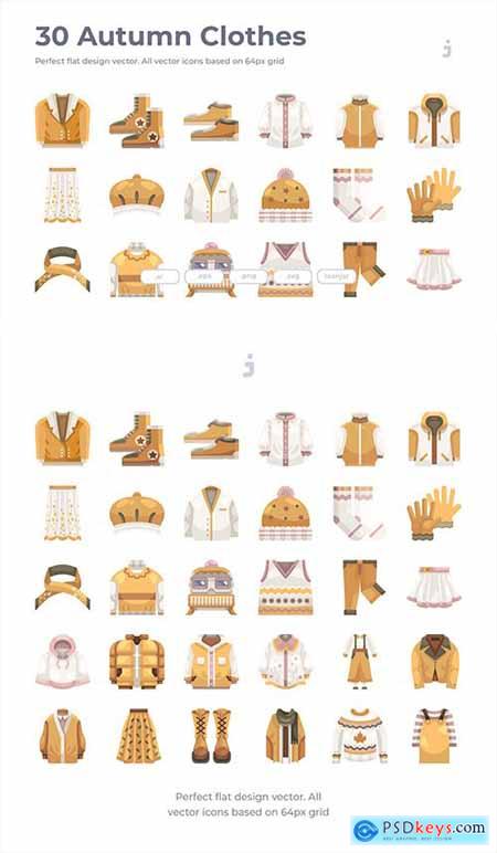 30 Autumn Clothes Icons - Flat