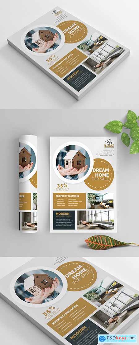 Business Flyer Layout with Circular Elements and Brown Accents 269035347