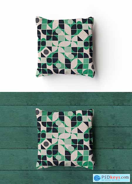 Square Pillow Mockup on Wood Background 286398588