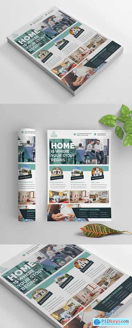 Real Estate Flyer Layout with Teal Accents 269035320