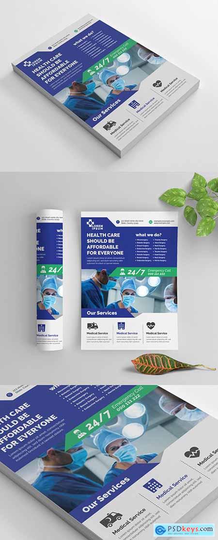 Blue and Green Health Care Flyer Layout with Graphic Icons 269035436