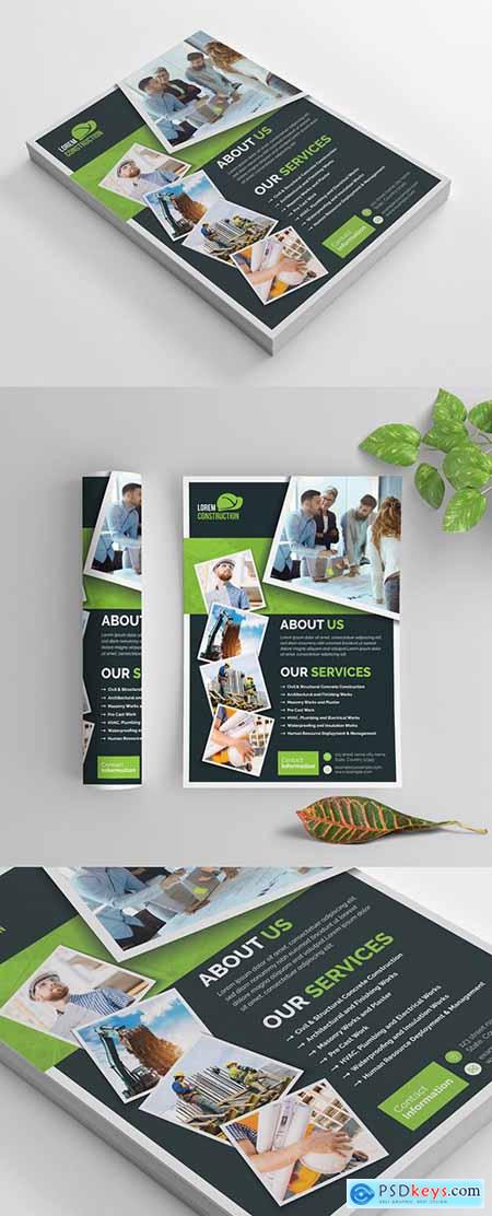 Business Flyer Layout with Dark Gray and Green Elements 269035435