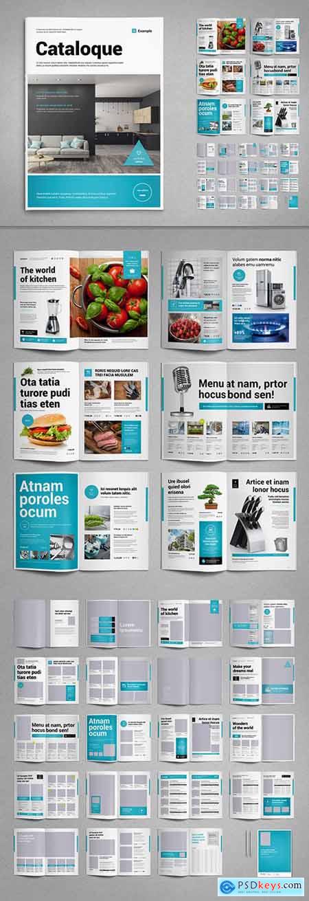 Product Catalog Layout in Black and White with Cyan Accents 287646159