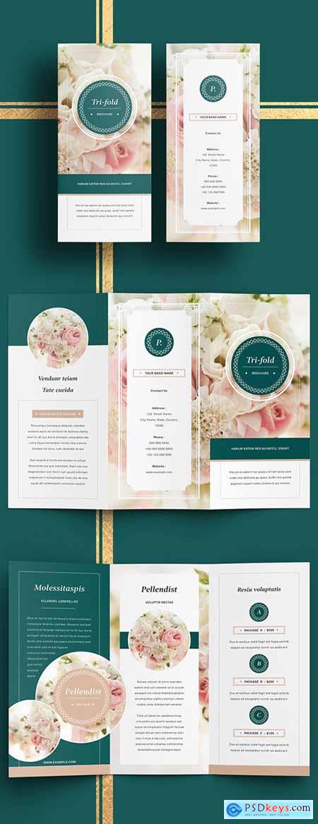 Business Trifold Brochure Layout with Dark Green Accents 285096092