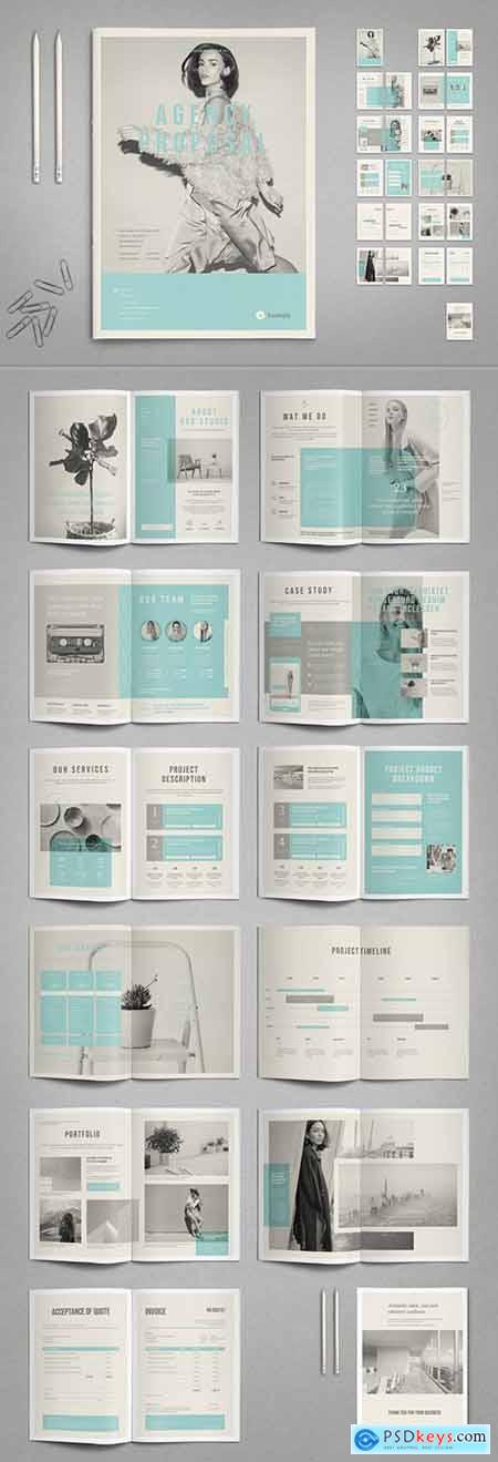 Agency Proposal Layout in Black and White with Cyan Accents 287646209