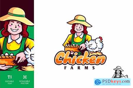 Organic Chicken Farm Logo Illustration Vector