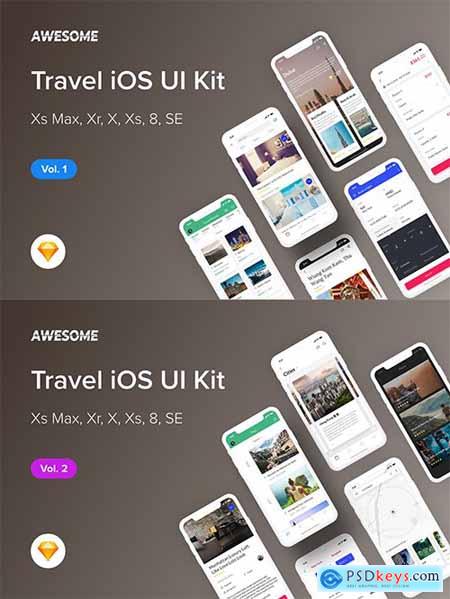 Awesome iOS UI Kit - Travel Vol. 1-2 (Sketch)