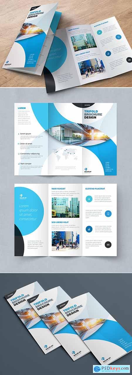 Blue Trifold Brochure Layout with Circles 243715945