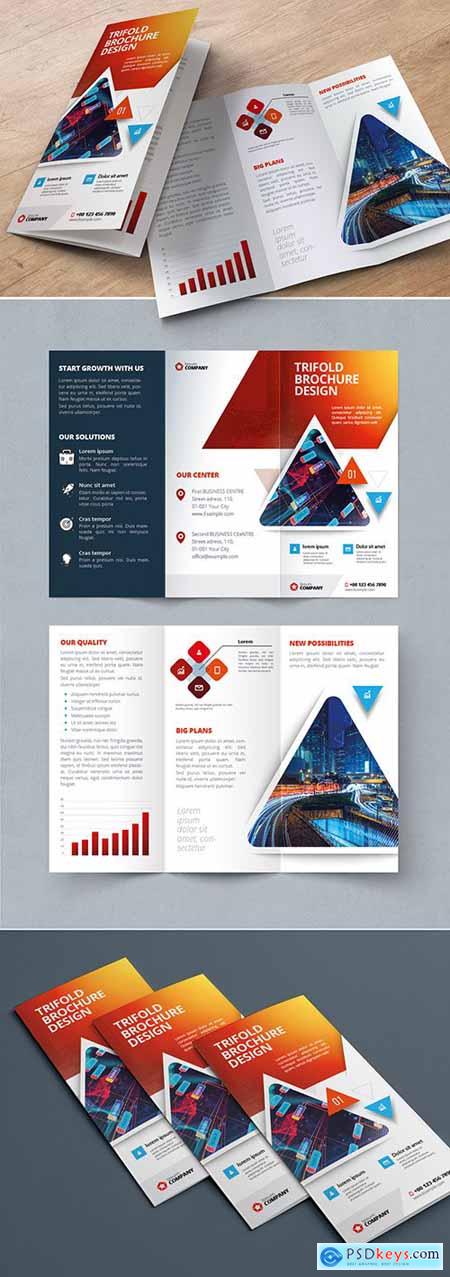 Red Gradient Trifold Brochure Layout with Triangles 267840479
