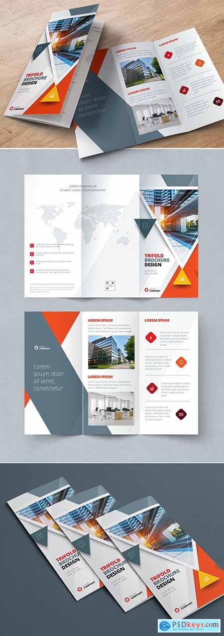 Orange Trifold Brochure Layout with Triangles 267840452
