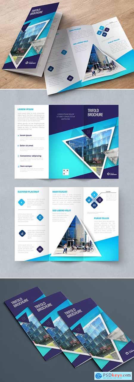 Dark Blue Trifold Brochure Layout with Triangles 267840417