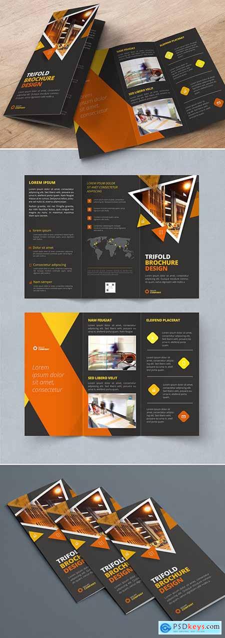 Dark Orange Trifold Brochure Layout with Triangles 267840446