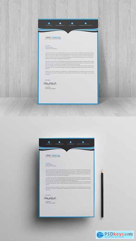 Letterhead Layout with Blue and Black Header 229990892