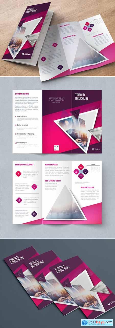 Pink Trifold Brochure Layout with Triangles 267840458