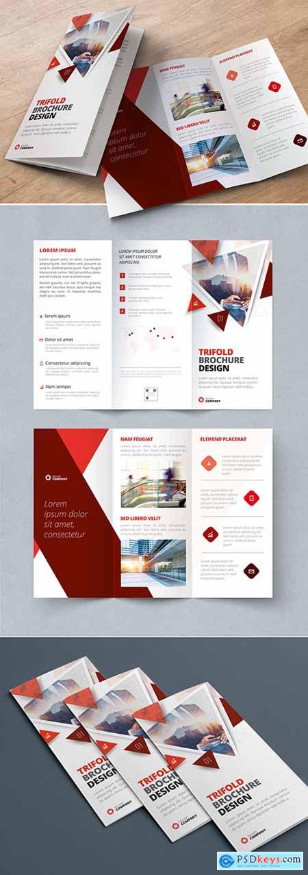 Red Trifold Brochure Layout with Triangles 267840497