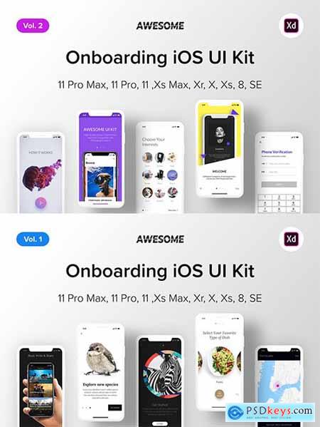 Awesome iOS UI Kit - Onboarding Vol. 1-2 (Adobe XD)