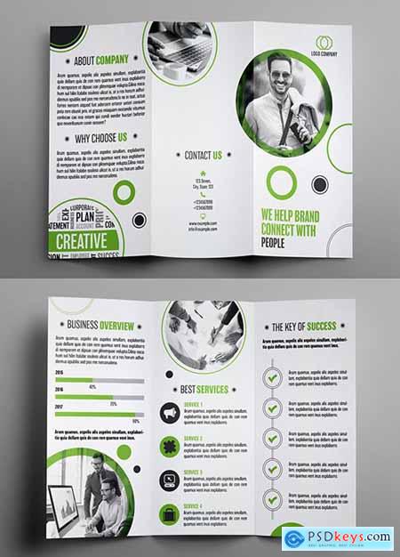 Trifold Brochure Layout with Green Accents 183011105