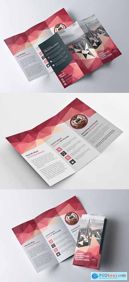 Tri-Fold Brochure Layout with Geometric Accents 197550369