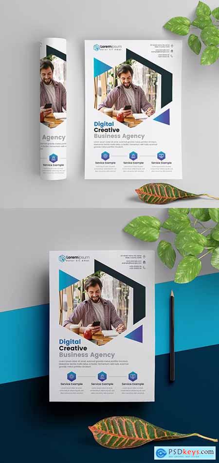 Corporate Flyer Layout with Blue Elements 290392290