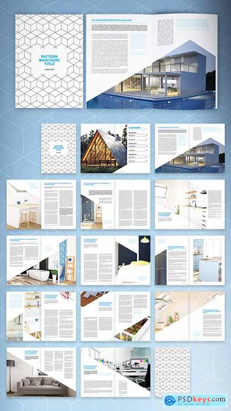 Brochure Layout with Geometric Pattern and Blue Accents 290376658