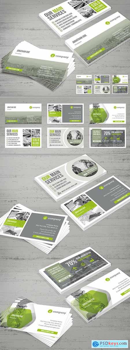 Business Card Layout with Light Gray and Pale Green Elements 281647379