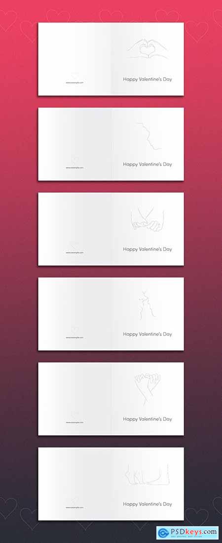 Valentine's Card Layout Set with Line Art Elements 291540516