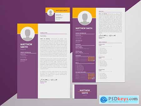 Violet Resume and Business Card Layout 291558951