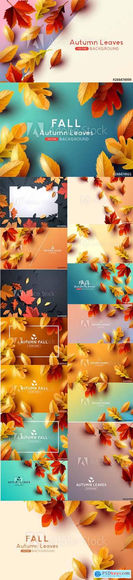Vector Set - Autumn Falling Leaves Background