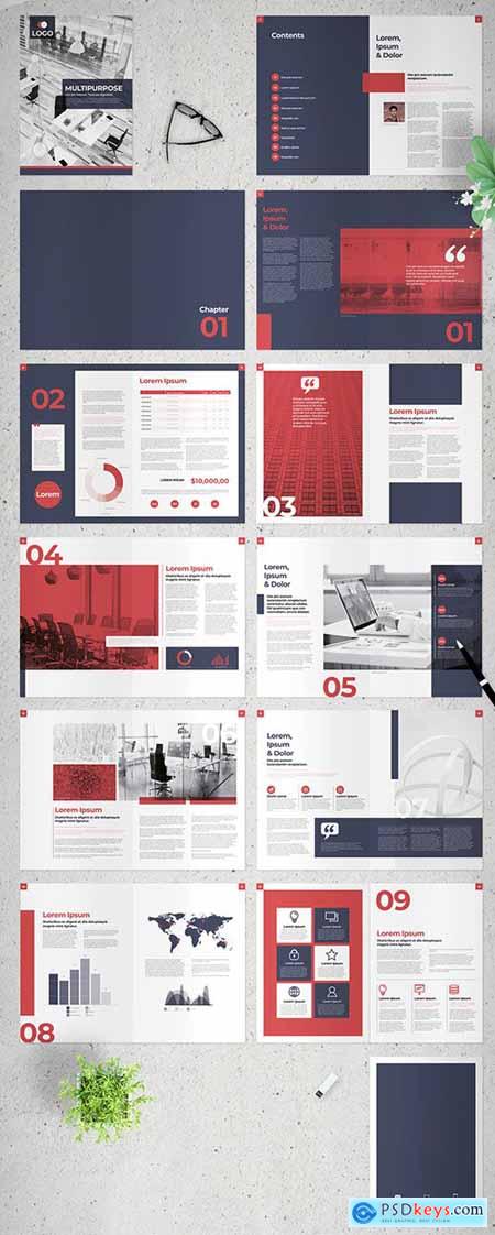 Presentation Brochure Layout with Navy and Red Elements 279395073