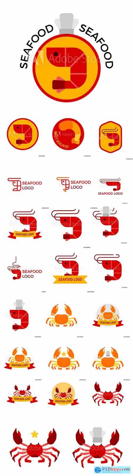Vector Set - Seafood Restaurant with Shrimp and with Crab Logo