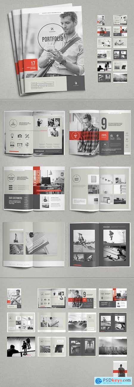 Portfolio Layout with Red and Gray Accents 224619282