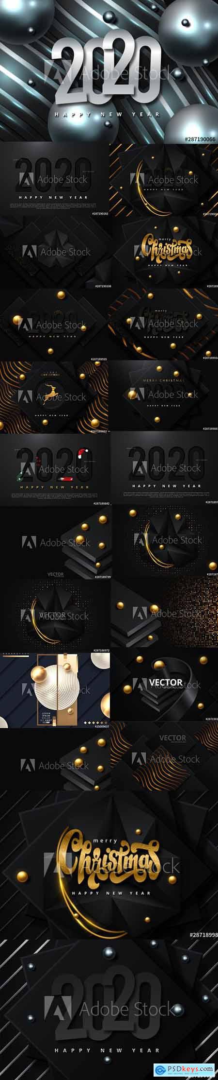 Vector Set - Happy New Year 2020 Illustration and Merry Christmas background
