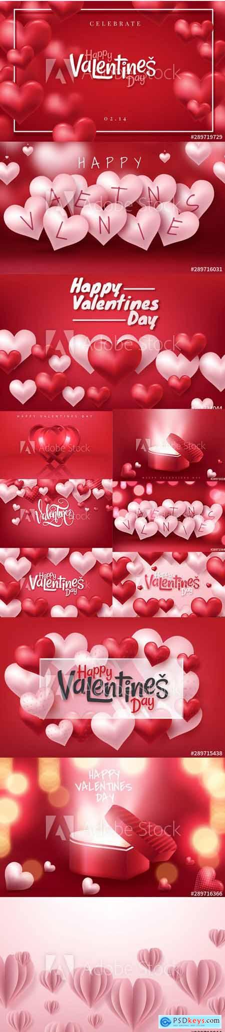 Colorful Happy Valentines Day Illustration with 3D hearts 2