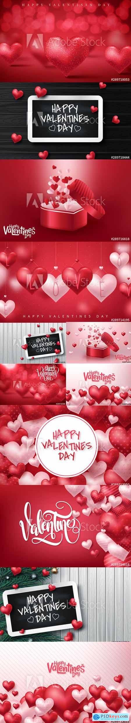Colorful Happy Valentines Day Illustration with 3D hearts