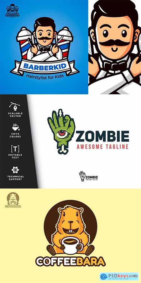 BarberKid, Coffeebara, Zombie Vector Logos Set