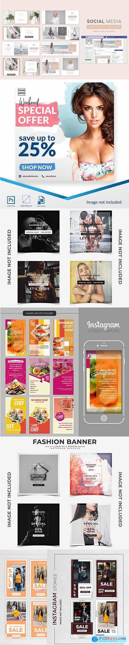 Set of Social Media Template - Instagram Stories, Banner and Facebook Cover